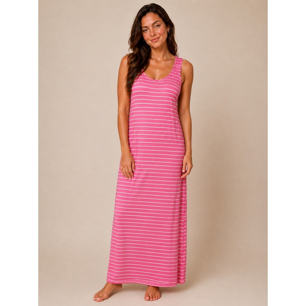 Sail to Sable Pink White Striped Sleeveless Maxi Tank Dress XL Relaxed Fit